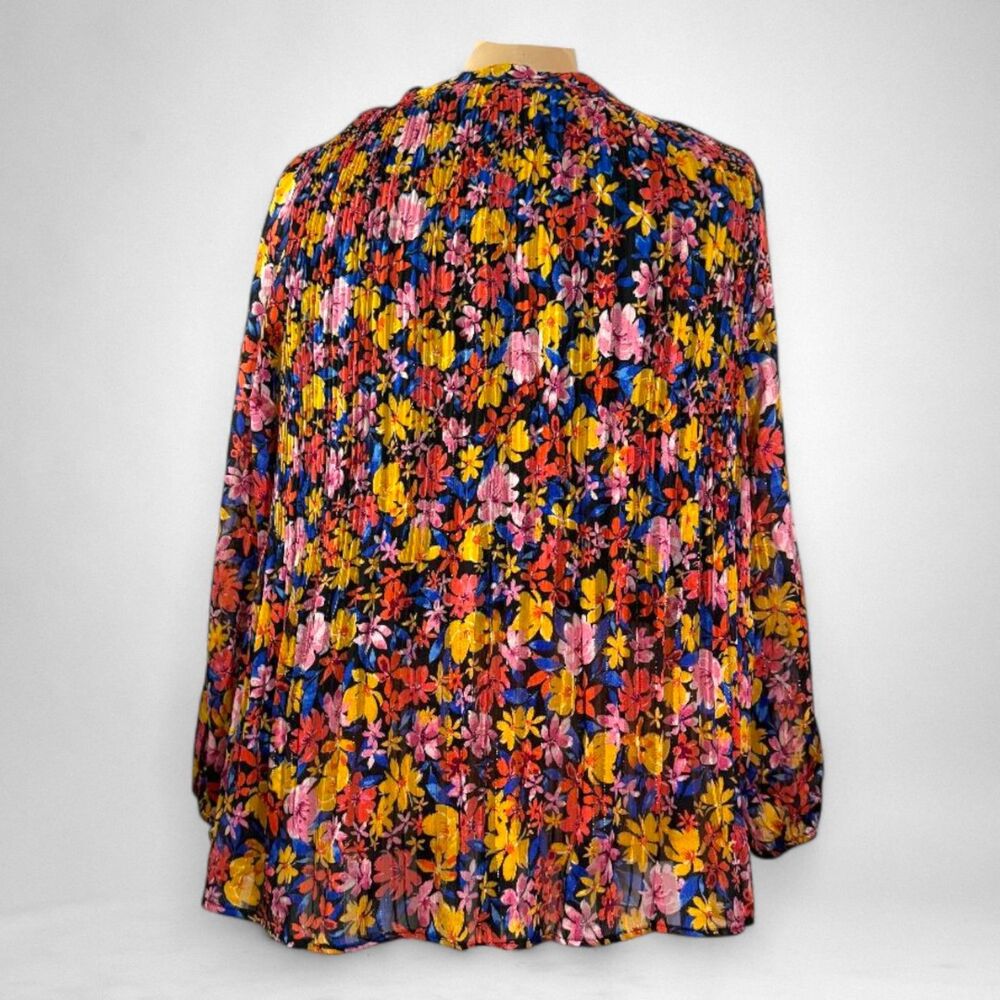 SKIES ARE BLUE Floral Pleated Tie Neck Lined Blouse, NEW! Size 1X - Picture 5 of 8